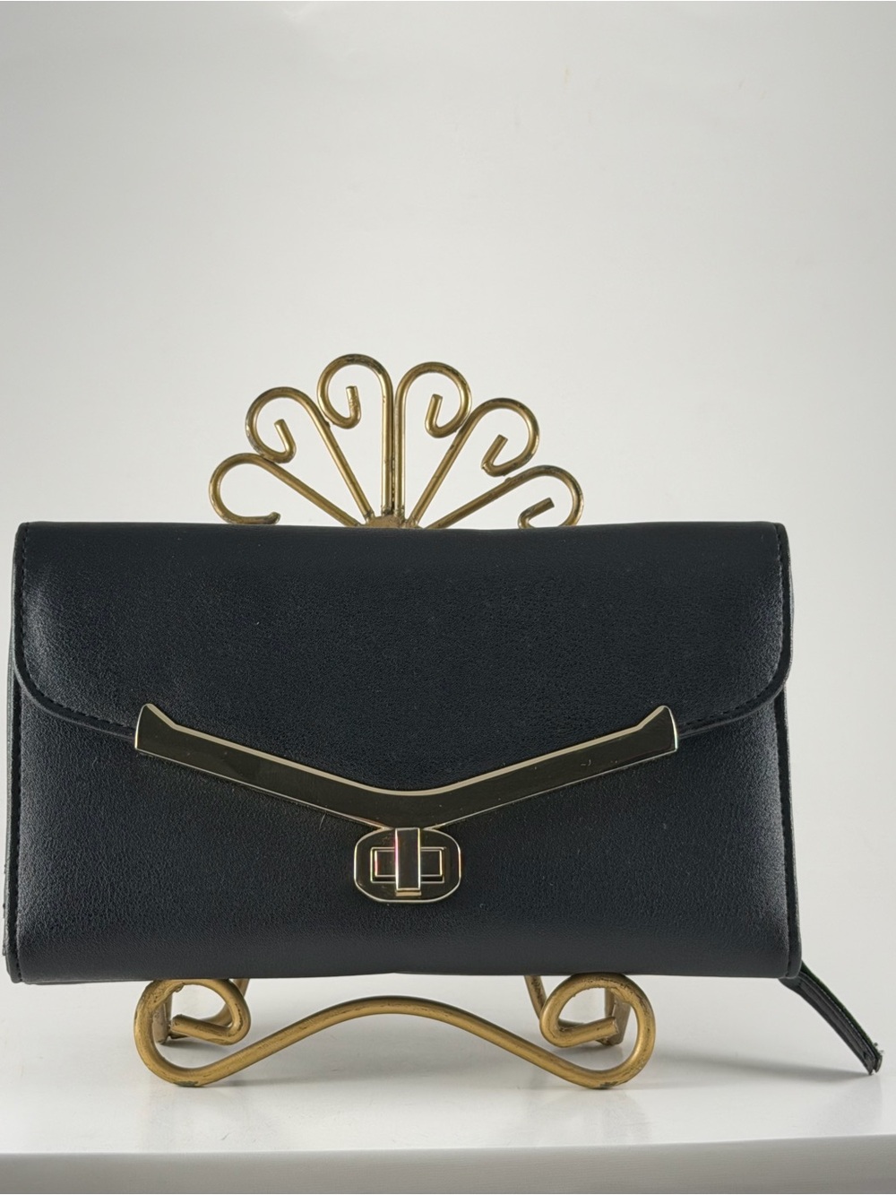 Vintage Jacklyn Smith Black Gold 2 Piece Detachable Wallet Clutch NWOT